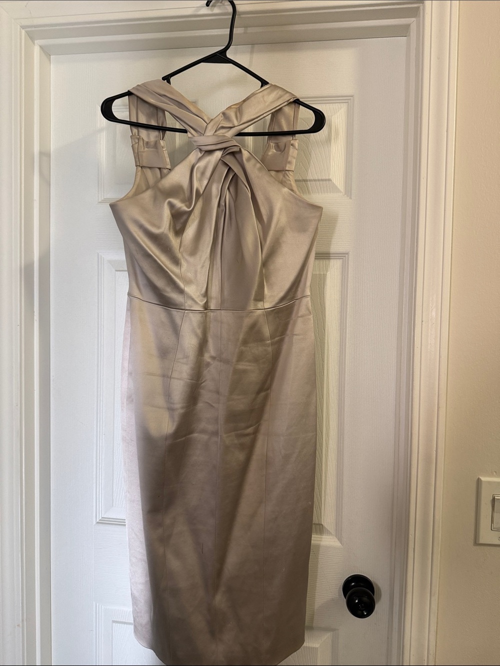 Karen Millen Champagne Satin Midi Dress with Knotted Neck